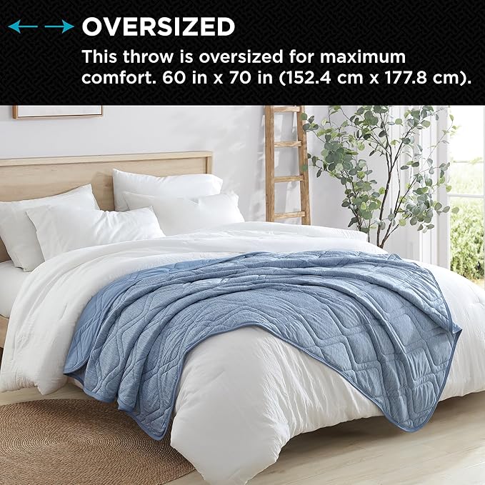 Brookstone Cooling Comfort Throw - Innovative Cooling Dual-Sided Throw - Oversized Cool Blanket for Hot Sleepers - Cooling Blankets for Sleeping - Nylon and Polyethylene Cooling Blanket - Faded Denim-StrideForce Fitness