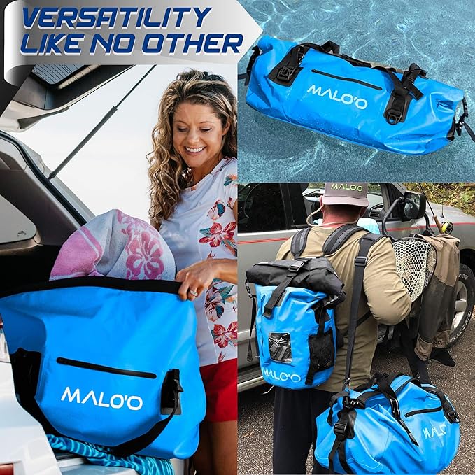 Malo'o Waterproof Dry Bag Duffel 40L/60L/100L, Roll Top Duffel Keeps Gear Dry for Kayaking, Rafting, Boating, Swimming, Camping, Hiking, Beach, Fishing - Internal & External Pockets and Molle Loops-StrideForce Fitness