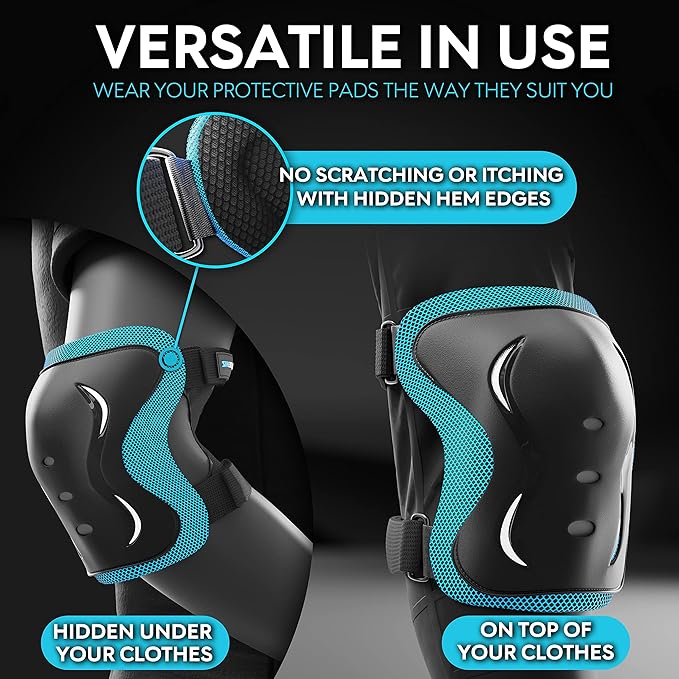 SKATEWIZ Skating Protective Gear Adults & Kids [6pc] incl. Knee Pads, Elbow Pads Wrist Guards for Roller Skating & Skateboarding-StrideForce Fitness