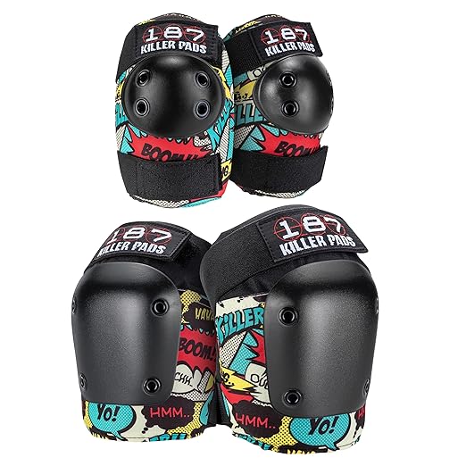 187 KILLER PADS Knee Pads, Elbow Pads Combo Pack, Comic, X-Small/Small-StrideForce Fitness