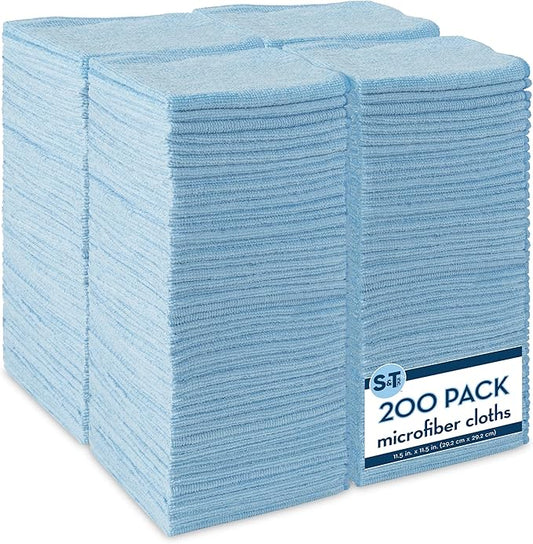 S&T INC. 200 Pack Microfiber Cleaning Cloth, Bulk Towels for Home, Reusable Microfiber Towels for Cars, Cleaning Rags, Light Blue, 11.5 Inches x 11.5 Inches, 200 Count-StrideForce Fitness