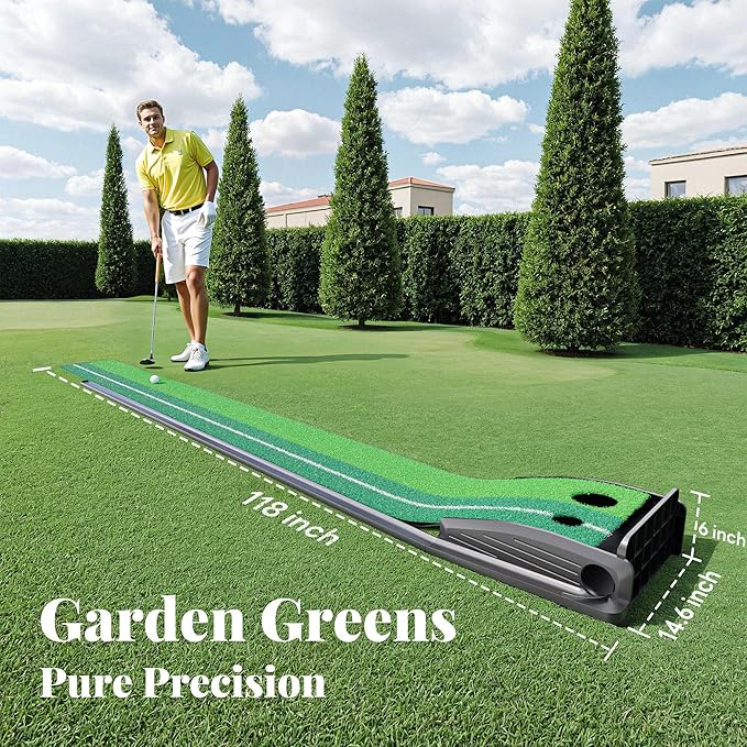 Golf Putting Green Indoor Putting Mat Golf Practice Green for Indoor Training Matt Set with Auto Ball Return, Men's Gifts Accessories for Golfers, Home Office Backyard Use, with 3 Balls-StrideForce Fitness