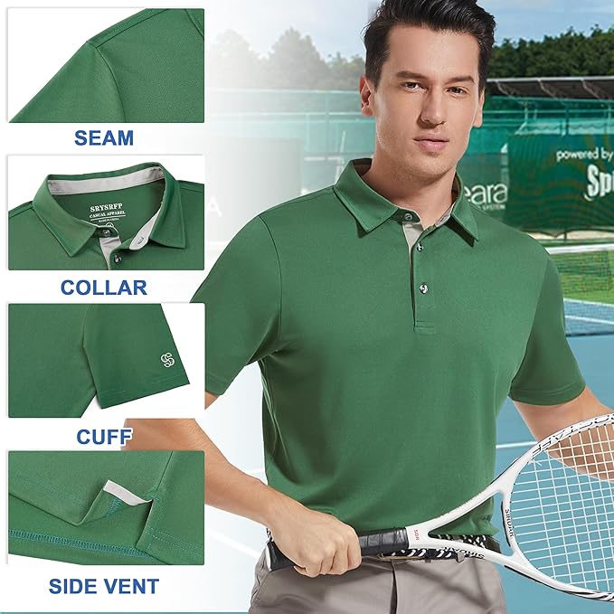 Mens Golf Shirt Short Sleeve Moisture Wicking Dry Fit Performance Solid Casual Pique Collared Golf Polo Shirts for Men-StrideForce Fitness