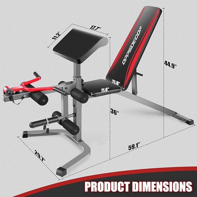 OPPSDECOR 900LBS Adjustable Weight Bench Press with Leg Extension and Preacher Curl Pad, Flat Incline Decline Utility Workout Bench for Home Gym Exercise-StrideForce Fitness