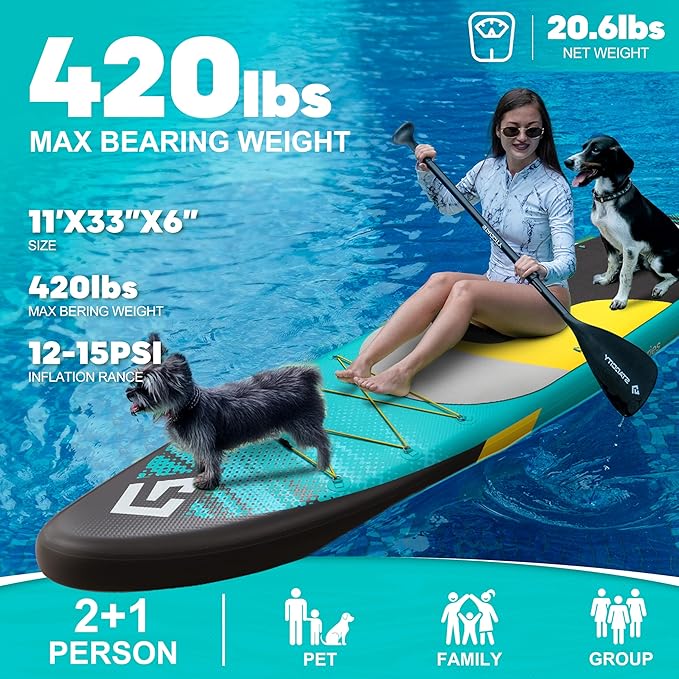 Starcity 11'*34"*6" Blow Up Paddle Board, Inflatable Paddle Board,Paddle Board,Spacious and Stable, Anti Slip and Easy to Operate, Large Size Suitable for Single Person/Family/Pet Use.-StrideForce Fitness