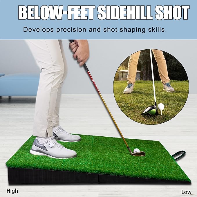 PGM 40"x 40" Golf Practice Mat - 4 Adjustable Simulation Slopes Golf Mats - Golf Hitting Mat - Golf Mats Practice Indoor Outdoor - Golf Training Mat - Golf Swing Trainer Aid-StrideForce Fitness