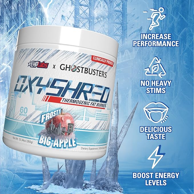 EHP Labs x Ghostbusters OxyShred Pre Workout Powder Supplement - Preworkout Powder with Acetyl L Carnitine, Energy Boost Drink - Frosty Big Apple, 60 Servings-StrideForce Fitness