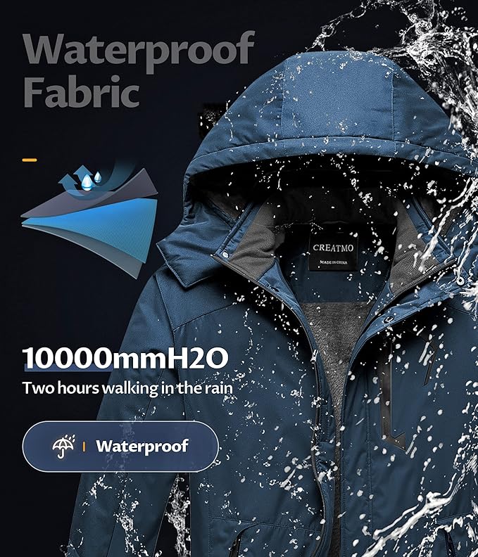 CREATMO US Men's Mountain Waterproof Ski Jacket - Windproof Snowboarding Warm Winter Coat Raincoat-StrideForce Fitness