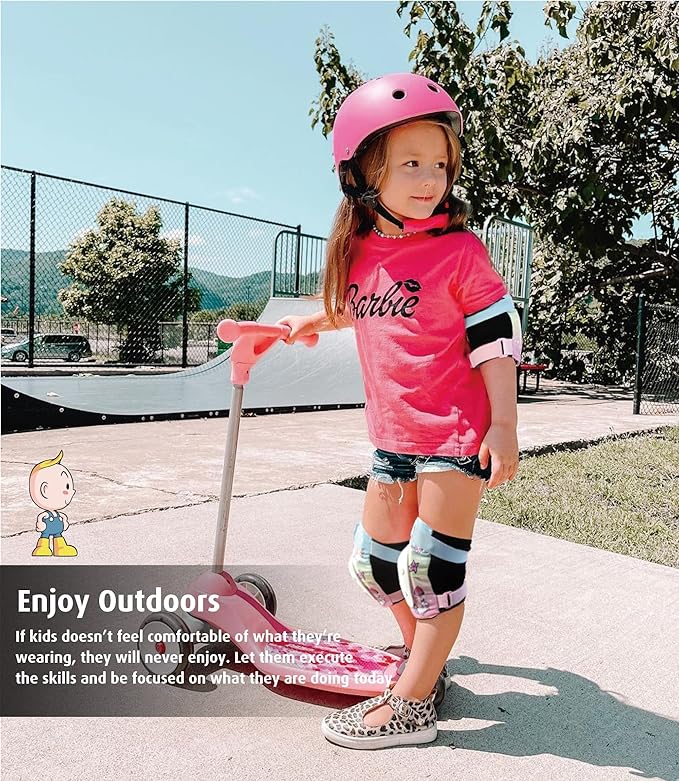 Simply Kids Knee and Elbow Pads with Wrist Guards, HardSoft Pad Tech. - CPSIA Certified Protective Gear Set - Inline Roller Skate Skateboard Bike Knee Pads for Kids Child Girls Boys Toddler Youth-StrideForce Fitness