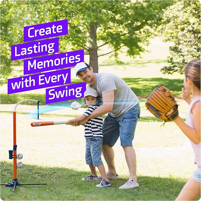 Tee Ball Set for Kids - 4 Year Old Boy Birthday Gift - Baseball Batting Tee for Kids - T Ball Set for Toddlers 3-5, 4-6 - Tball Toys for Ages 3 4 5 6 Year Old Boy - Toddler Outdoor Toys, Baseball Tee-StrideForce Fitness