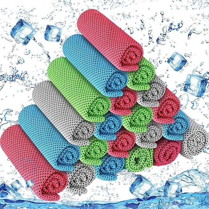 Shellwei 80 Pcs Cooling Towel Bulk 40 x 12 Inch Double Layer Microfiber Chilly Cold Towel for Neck Gym Yoga Running Workout Sports(Rose Red, Light Blue, Green, White)-StrideForce Fitness