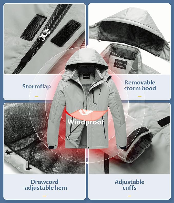 CREATMO US Men's Mountain Waterproof Ski Jacket - Windproof Snowboarding Warm Winter Coat Raincoat-StrideForce Fitness