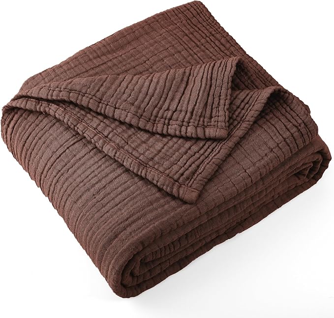Carriediosa 100% Cotton Muslin Throw Blanket 90" X 90" Queen Size，4-Layers Summer Gauze Throws for Bed Couch，Soft Lightweight Breathable Linen Blankets Bedspread for Adults All Season，Dark Brown-StrideForce Fitness