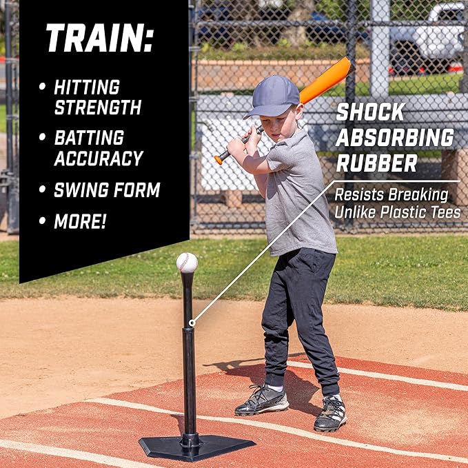 GoSports Baseball & Softball Batting Tees - Choose Jr. or Standard - Adjustable Rubber Hitting Tee-StrideForce Fitness