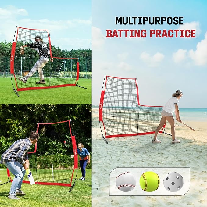 Yes4All Portable L-Screen Baseball 7x7ft with 2 Baseballs, Rubber Wheels - L Screen Baseball for Batting Cage, Protective Pitching Screen Net Double Layers, Carry Bag Included-StrideForce Fitness