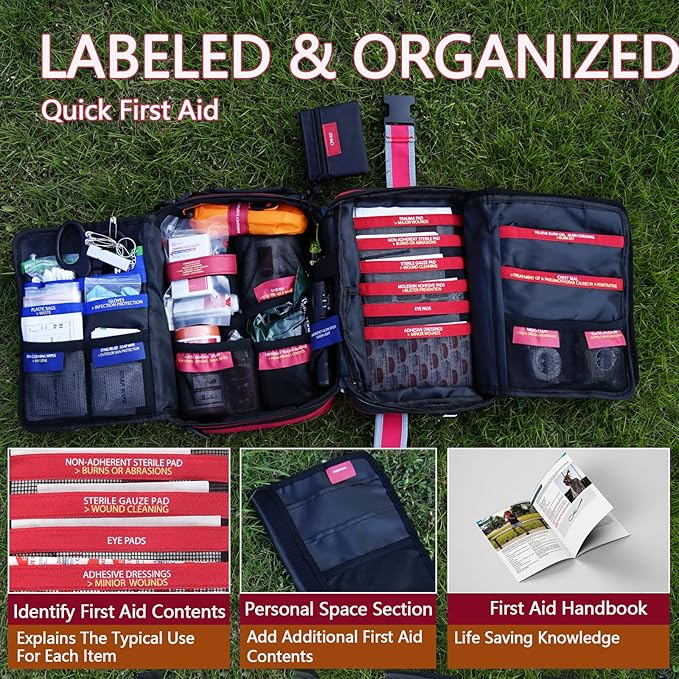 Advanced Comprehensive First Aid Kit with Well Organized Labelled Compartments Removable MOLLE System First Aid Trauma Kits for Car, Home,Camping, Office and etc.-401 Piece-StrideForce Fitness