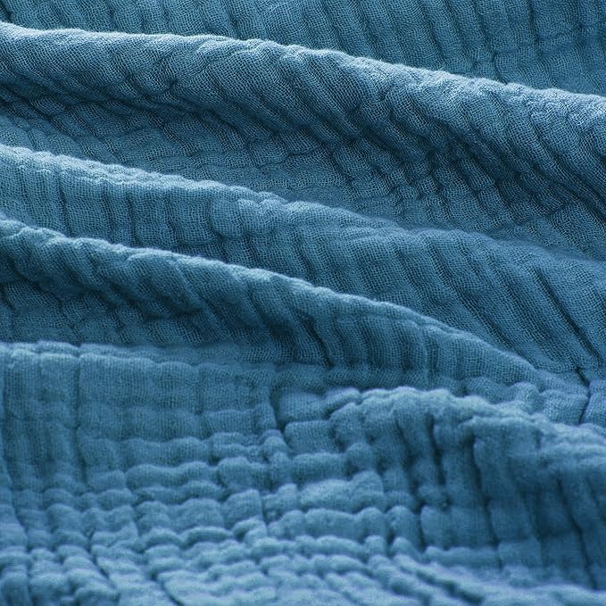 Carriediosa 100% Cotton Muslin Throw Blanket 108" X 90" King Size，4-Layers Summer Gauze Throws for Bed Couch，Soft Lightweight Breathable Linen Blankets Bedspread for Adults All Season，Dusty Blue-StrideForce Fitness