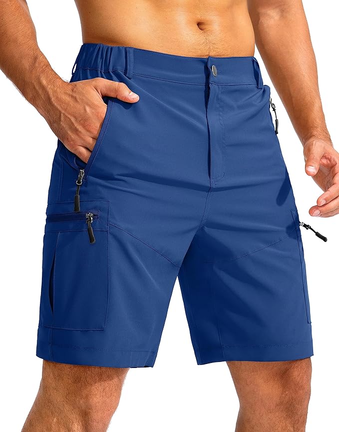 Pudolla Men's Hiking Cargo Shorts 9" Lightweight Outdoor Work Shorts for Men Travel Golf Camping Casual with 5 Zipper Pockets-StrideForce Fitness