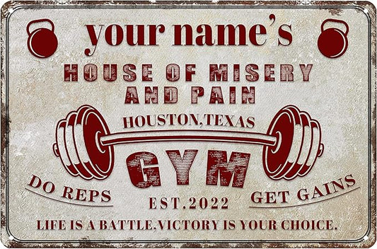 Custom Gym Sign Wall Art Decor Personalized Name Aluminum Metal Sign Retro Workout Room Fitness Center Tin Sign - house of misery and pain-StrideForce Fitness