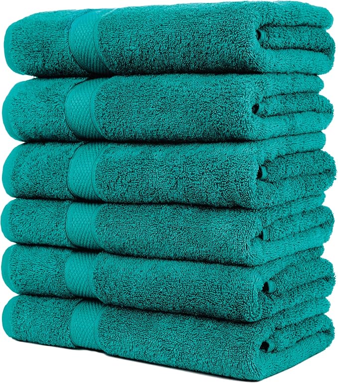 Pleasant Home Bath Towels Set of 6 (24” x 50”) 100% Cotton, 515 GSM | Lightweight, Soft & Absorbent Luxury Towels for Bathroom | for Gym, Pool & Spa | 6 Pack, Teal-StrideForce Fitness