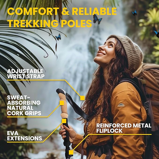 TREDO Premium Collapsible Trekking Poles - Ultralight Aluminum & Carbon Fiber - Adjustable Folding Hiking Poles - Lightweight for Men & Women - Comfortable Cork/EVA Grips - 2pc Set-StrideForce Fitness