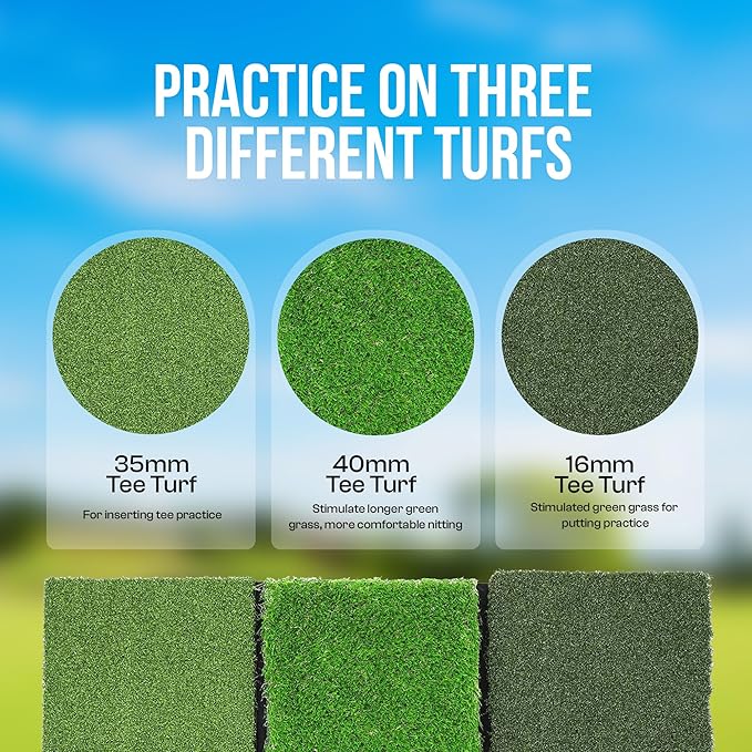Tri-Turf 3-in-1 Golf Hitting Mat - XL 24"x24" Foldable Practice Pad w/Adjustable Tees, Non-Slip EVA Foam Base, Indoor & Outdoor Use for Chipping, Driving, Swing Training, Backyard or Garage-StrideForce Fitness