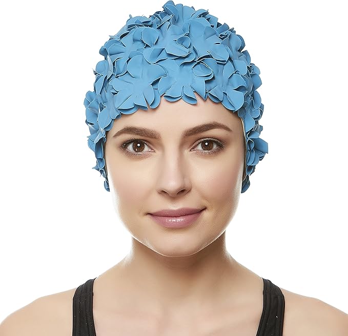 BEEMO Floral Petal Ladies Bathing Swim Cap Women Retro Swim Hat Long/Short Hair-StrideForce Fitness