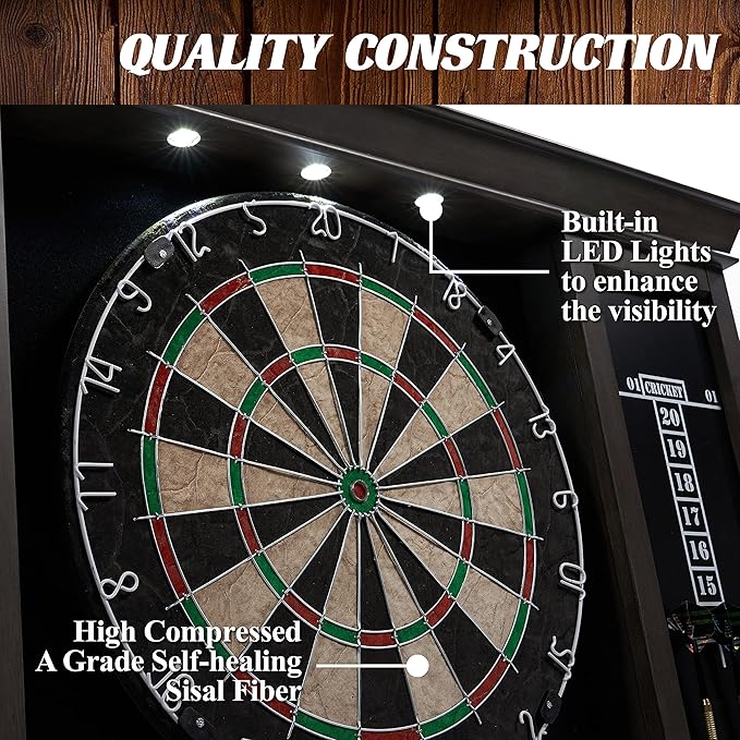 Barrington Dartboard Multiple Styles Pre-Assembled Wood Dartboard Cabinet Collection with 18” Bristle Dartboard & Steel Tip Dart Set, Perfect for Cricket Games-StrideForce Fitness