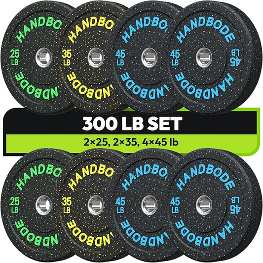 2-Inch Bumper Plates High Bounce, Olympic Weight Plate Set 45/100/160/190/260/300lb, Barbell Weight Plates Set for Home Gym, Colored Weights Rubber Strength Training Plate for Weight Lifting-StrideForce Fitness