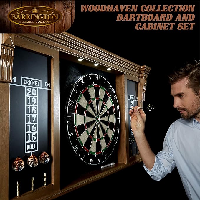 Barrington Dartboard Multiple Styles Pre-Assembled Wood Dartboard Cabinet Collection with 18” Bristle Dartboard & Steel Tip Dart Set, Perfect for Cricket Games-StrideForce Fitness