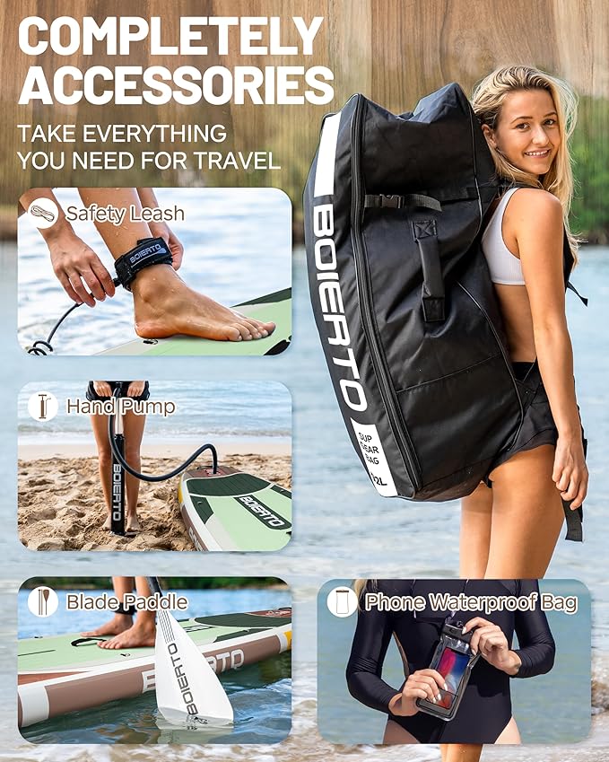 Inflatable Stand Up Paddle Board 10'8“*34"/11'*33" Extra Wide Paddle Boards for Adults, SUP with Premium Accessories & Nylon Backpack, Adjustable Paddle, Hand Pump, Bottom Fin, Leash-StrideForce Fitness