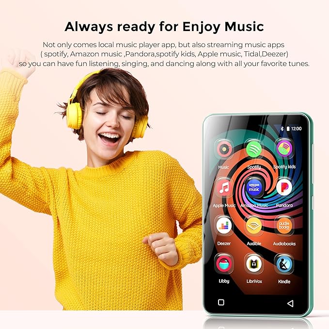 160GB MP3 Player with Bluetooth and WiFi, innioasis Music Player with Spotify,Pandora,Amazon Music,4" Touch Screen Android MP4 MP3 Player for Kids with Libby,Audible,Spotify Kids (White+ Green)-StrideForce Fitness