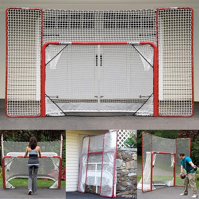 EZGoal Hockey Folding Pro Goal with Backstop and Targets, 2-Inch, Red/White-StrideForce Fitness