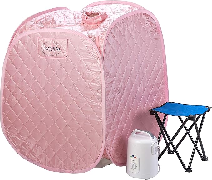 Durasage Personal Foldable Steam Sauna for Relaxation at Home, 60 Minute Timer, 800 Watt Steam Generator, Chair Included - Light Pink-StrideForce Fitness