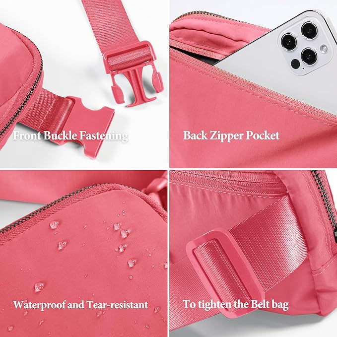 ODODOS Unisex Mini Belt Bag with Adjustable Strap Small Fanny Pack for Workout Running Traveling Hiking, Raspberry-StrideForce Fitness