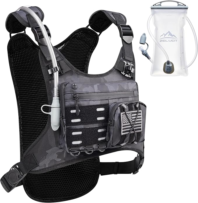 Running Vest with 2L Water Bladder, USA Original Patent, Lightweight Adjustable Chest Pack with Gear Holder, Reflective Running Hydration Vest for Women Men for Marathon-StrideForce Fitness