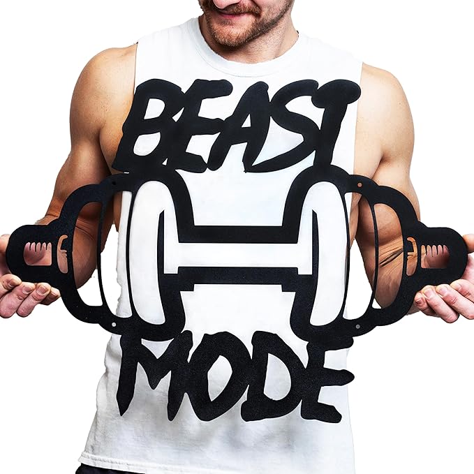 Beast Mode Metal Sign | Metal Home Gym Sign | Fitness Sign | Fitness Quote | Motivation Decor | Workout Decor Sign | Gym Wall Art | Weightlifting | Crossfit Sign | Boyfriend Gift-StrideForce Fitness