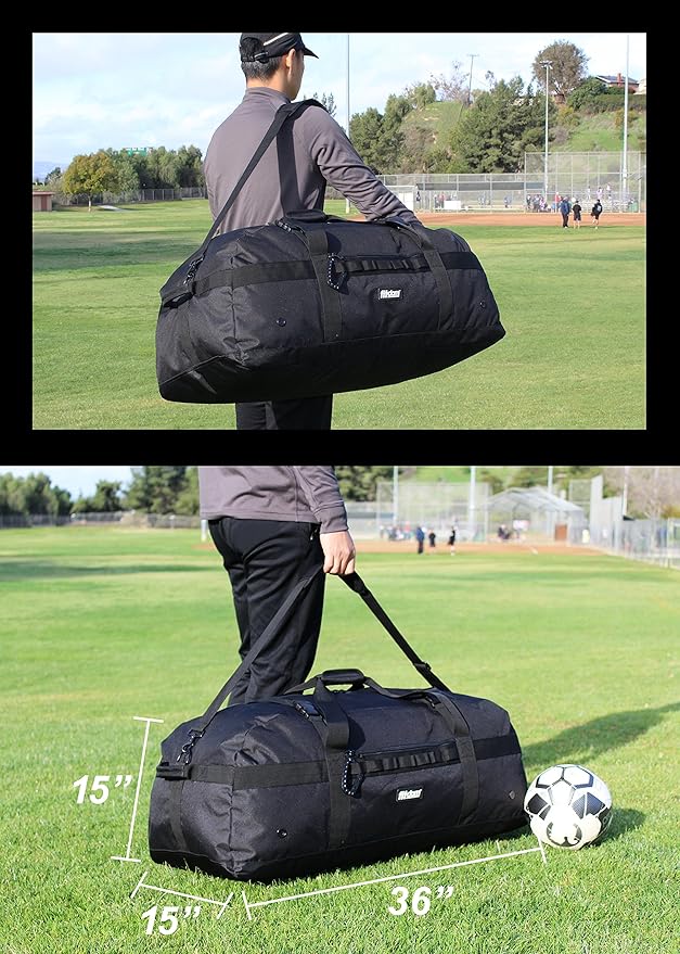 Fitdom 132L 36" Heavy Duty Extra Large Sports Gym Equipment Travel Duffel Bag W/Adjustable Shoulder & Compression Straps. Perfect for Soccer Baseball Basketball Hockey Football Team Coaches & More-StrideForce Fitness