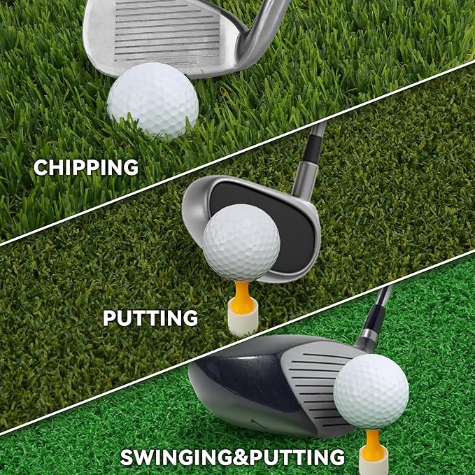 Golf Practice Mat 3-in-1 Turf Golf Hitting Mat for Swing, Putting & Chipping | Portable Golf Training Mat Indoor/Outdoor, Golf Mat with 8 Tees-StrideForce Fitness