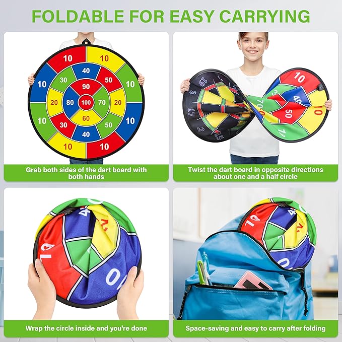 Large Dart Board for Kids, Kids Double-Sided Dart Board with Sticky Balls and Darts, Indoor/Outdoor Sport Fun Party Play Game Toys, Gifts for 3 4 5 6 7 8 9 10 11 12 Year Old Boys Girls-StrideForce Fitness