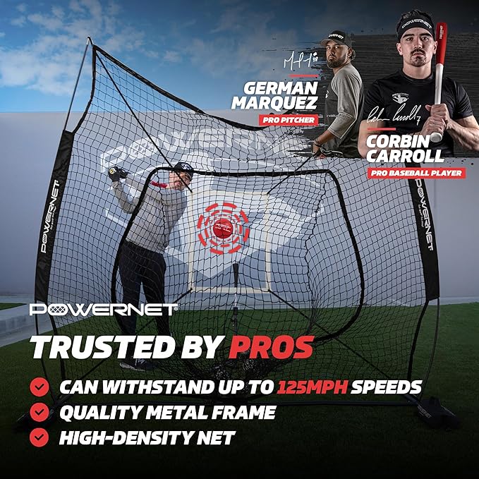 PowerNet Baseball Softball Practice Net 7x7 with Baseball Accessories for Practice Pitching, Batting & Fielding, Ball Caddy, Weighted Baseballs, Tee-StrideForce Fitness