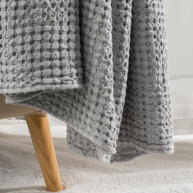 Carriediosa 100% Cotton Waffle Weave Blanket 400GSM Breathable Thermal Blankets for Bed Couch Sofa Soft and Cozy Throws for All Season Home Decor, 50"X 60" Light Grey-StrideForce Fitness