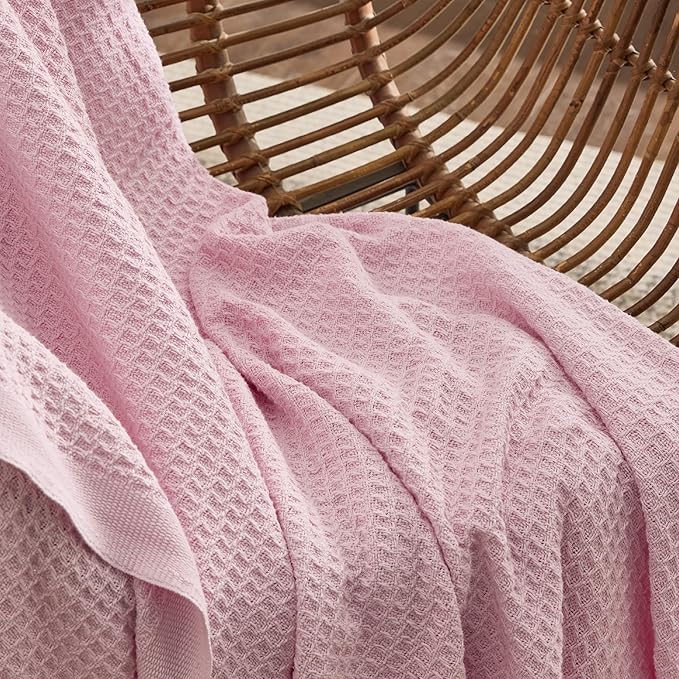Bedsure 100% Cotton Blanket King Size for Bed - Breathable and Soft, Waffle Weave Blanket for Summer, Thick Cozy Fall Blankets for Women Gift, Pink, 104x90 inches-StrideForce Fitness