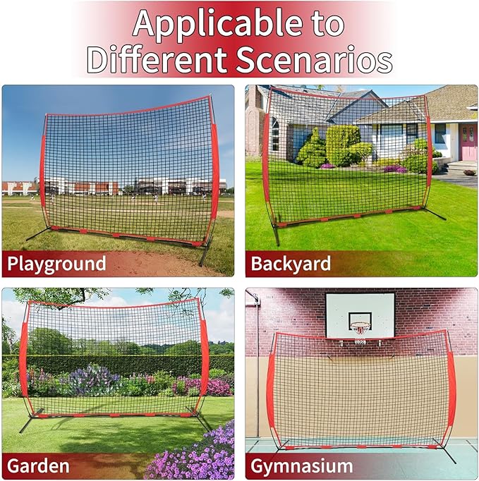 7x7/16x10/20x10ft Backstop Net, Ball Stop Net with Handbag,Fix Sports Net Barrier by 4 Spike&2 Sandbag,Sports Practice Barrier Net for Baseball,Softball,Lacrosse Train,Backstop Net for Backyard-StrideForce Fitness