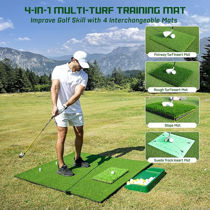 Upgrade Multi-Function Golf Hitting Mat – MyVoice 5x4ft Thickened Mat with Interchangeable Turf, Durable Non-Slip Base for Indoor & Outdoor Practice, Ideal for Golfers of All Levels-StrideForce Fitness