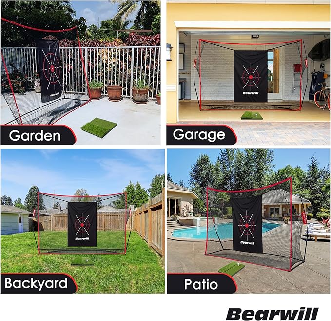 Golf Net, 10x7ft Heavy Duty Golf Practice Nets with Mat, Target Cloth, 8 Tees, 6 Balls, Carry Bag for Backyard Driving Chipping Indoor Outdoor Training-StrideForce Fitness