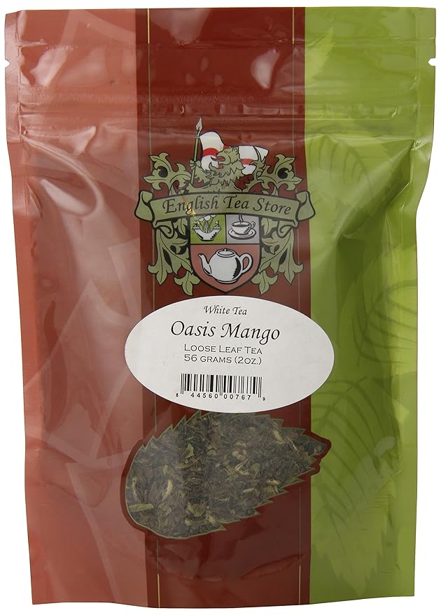 English Tea Store Oasis Mango White Tea - 2oz | Tropical Loose Leaf White tea with Natural Mango Flavor | Light and Fruity Blend for Iced or Hot Tea | Premium Refreshing White Tea Pouch-StrideForce Fitness