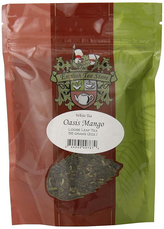 English Tea Store Oasis Mango White Tea - 2oz | Tropical Loose Leaf White tea with Natural Mango Flavor | Light and Fruity Blend for Iced or Hot Tea | Premium Refreshing White Tea Pouch-StrideForce Fitness