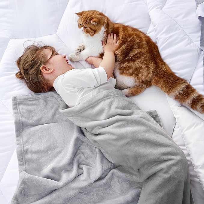 Bedsure Bedding Fleece Blanket for Girls and Boys - Soft Cozy Cute Small Throw Blankets for Travel, 43x55 Inches, Light Grey-StrideForce Fitness