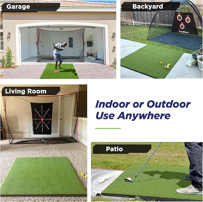 Golfguru Golf Mat, 5x4ft/5x5ft Dense Elite Golf Hitting Mats Practice with 10 Balls, 9 Tees, Heavy Duty Artificial Hitting Training Matt for Backyard Driving Chipping Indoor Outdoor Simulators-StrideForce Fitness